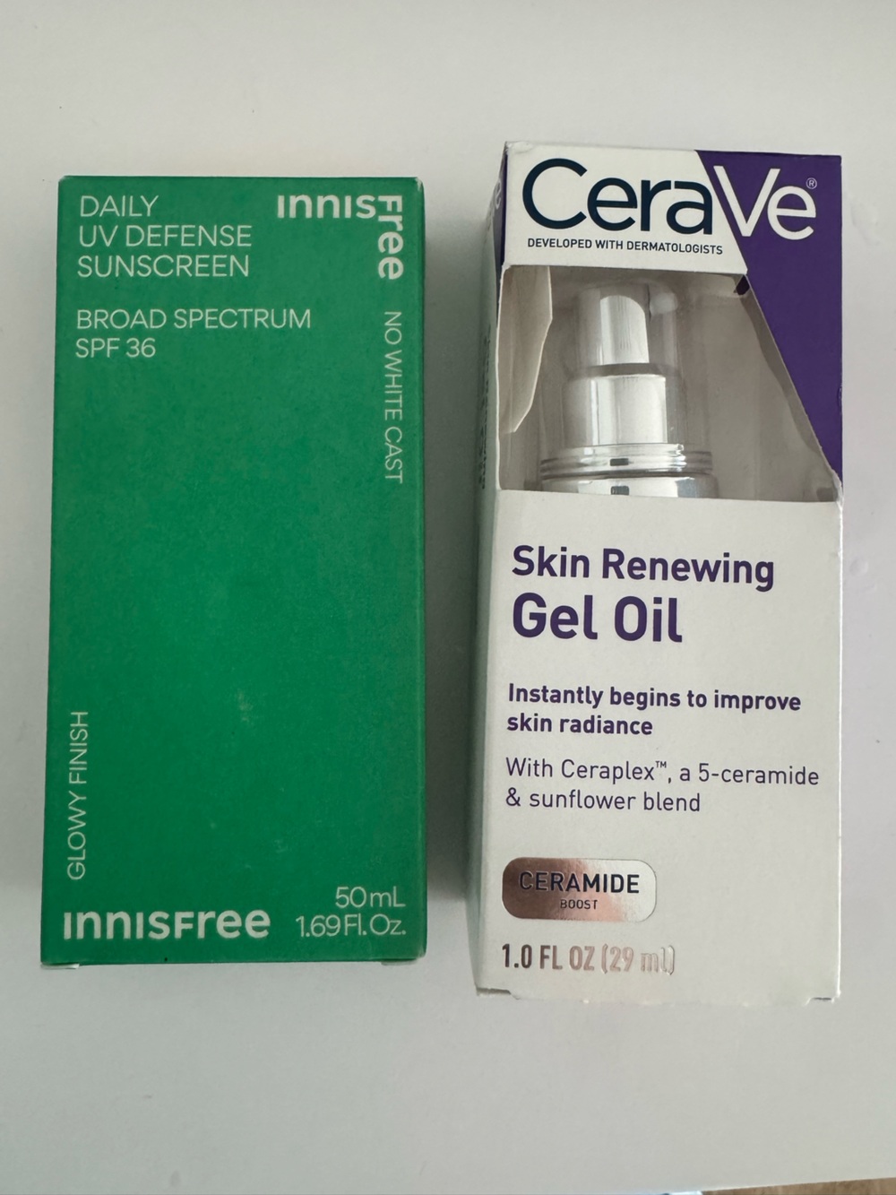 CeraVe Skin Renewing Oil Innisfree Mineral Sunscreen SPF 36 GLOWY 50ml Oz 07/26